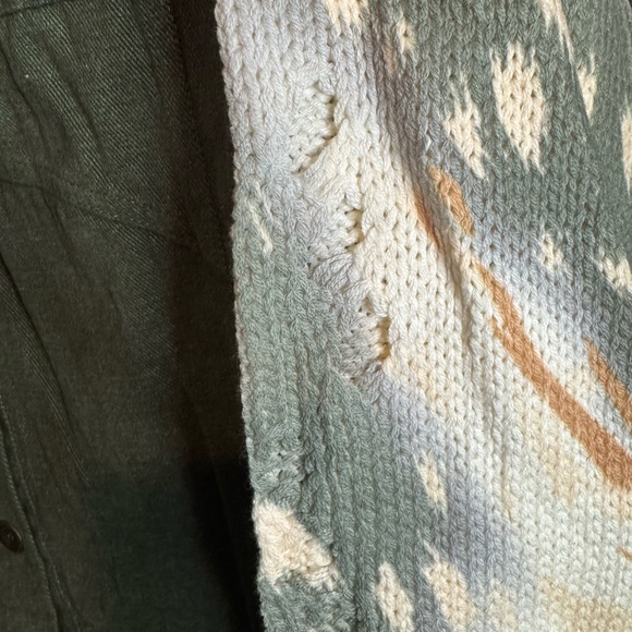 Umgee Olive Green Shirt with Distressed Sweater Sleeves - Picture 6 of 10